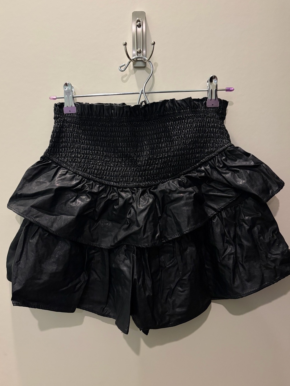 Preppy Faux Leather Black Skort